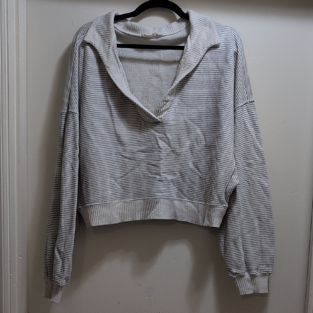 By Together Light Gray Striped Hoodie
